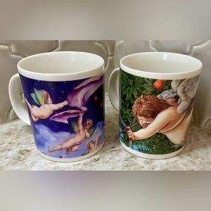 ☕️ SET OF TWO ANGEL CHERUB COFFEE MUGS CUPS ☕️